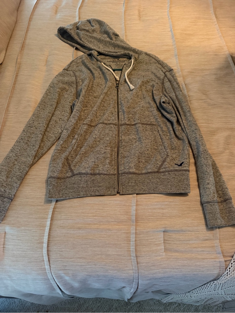American Eagle Outfitters Heather Gray Full-Zip Hooded Sweatshirt